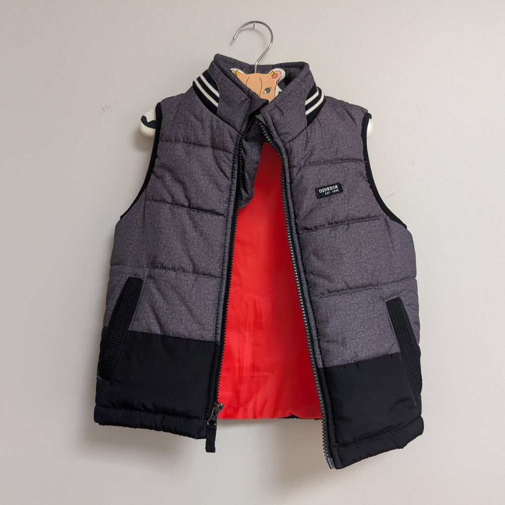 OshKosh B'gosh Charcoal and Scarlet Puffer Vest